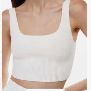 ARITZIA (Babaton) Sculpt Knit Squareneck Cropped Ribbed Tank  - Size M - White